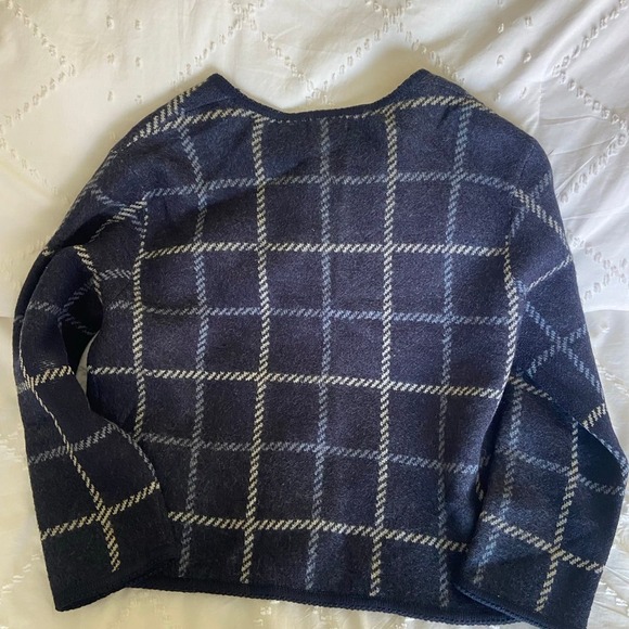 Tally Ho blue 100% wool windowpane cardigan with buttons size X - Picture 2 of 6